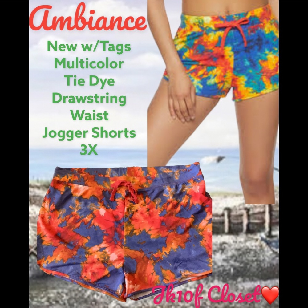 LOWEST🌺 NWT AMBIANCE 2Xor 3X TIE DYE MULTICOLOR JOGGER SHORTS